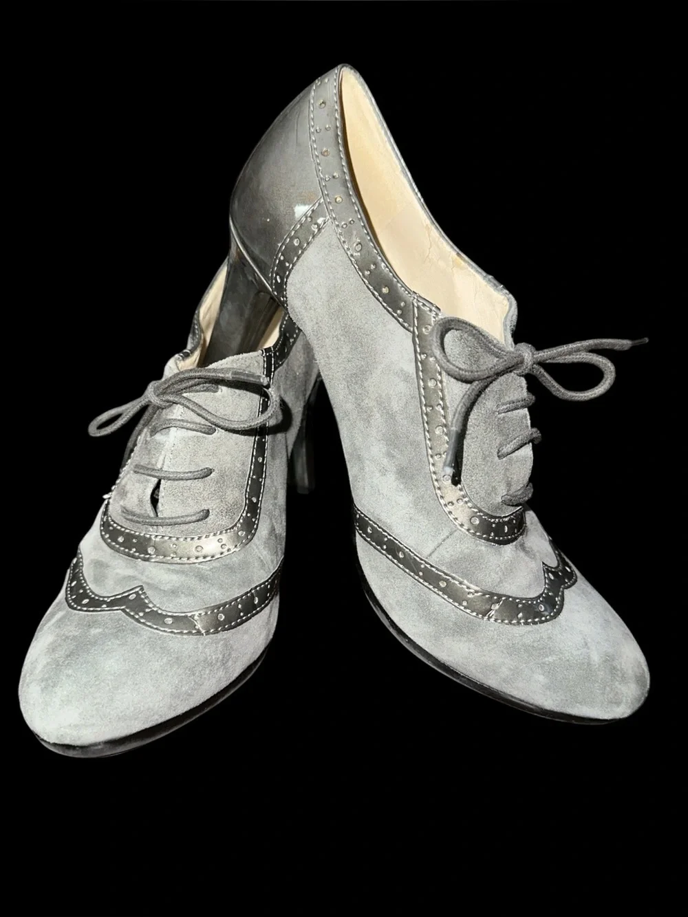 Anne Klein Cillian Gray Suede Leather Lace-Up Heel Oxfords size 6M